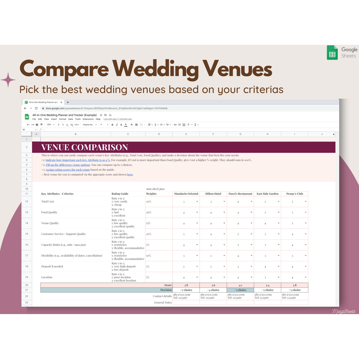 Wedding Planning Spreadsheet Google Sheets