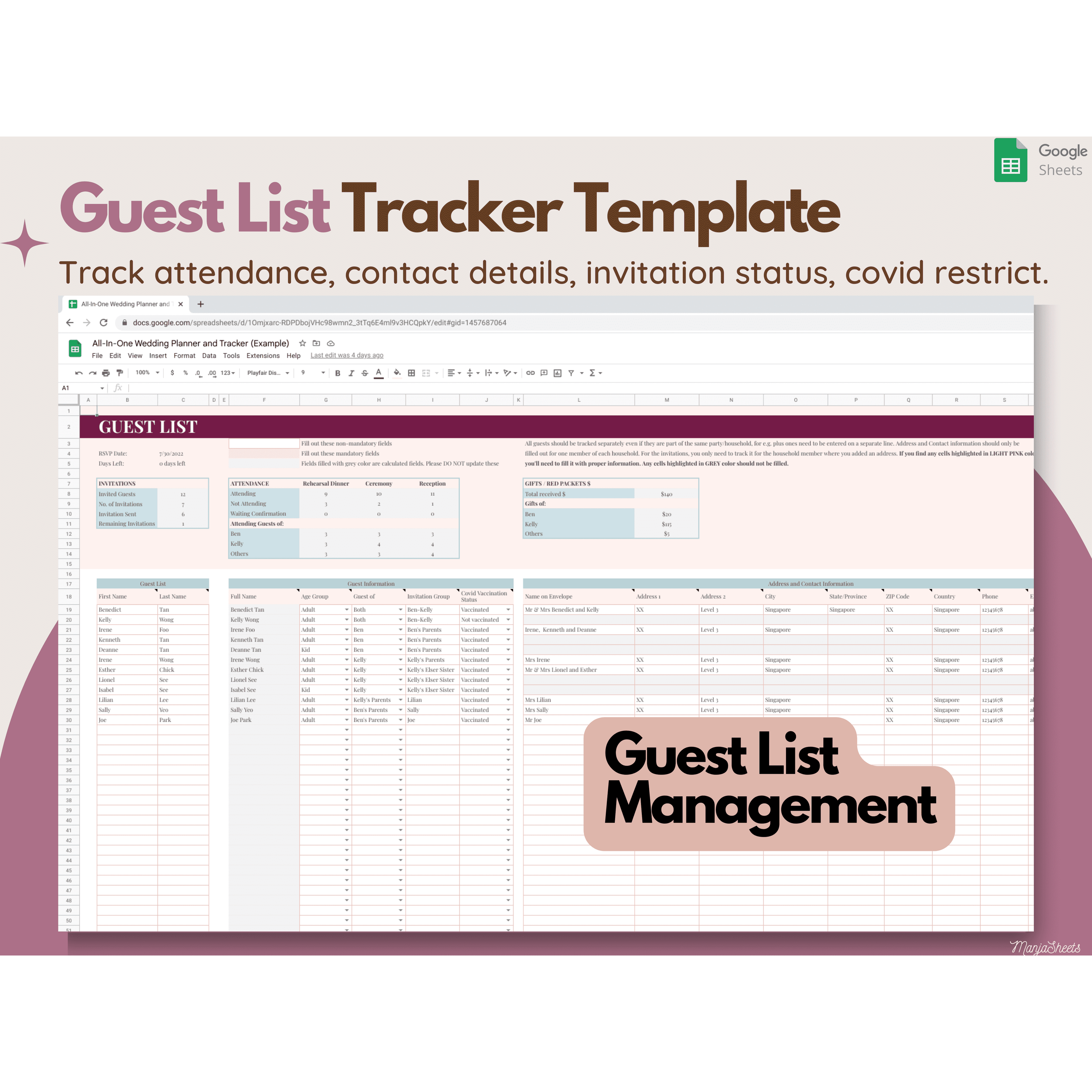 Wedding Planning Spreadsheet Google Sheets