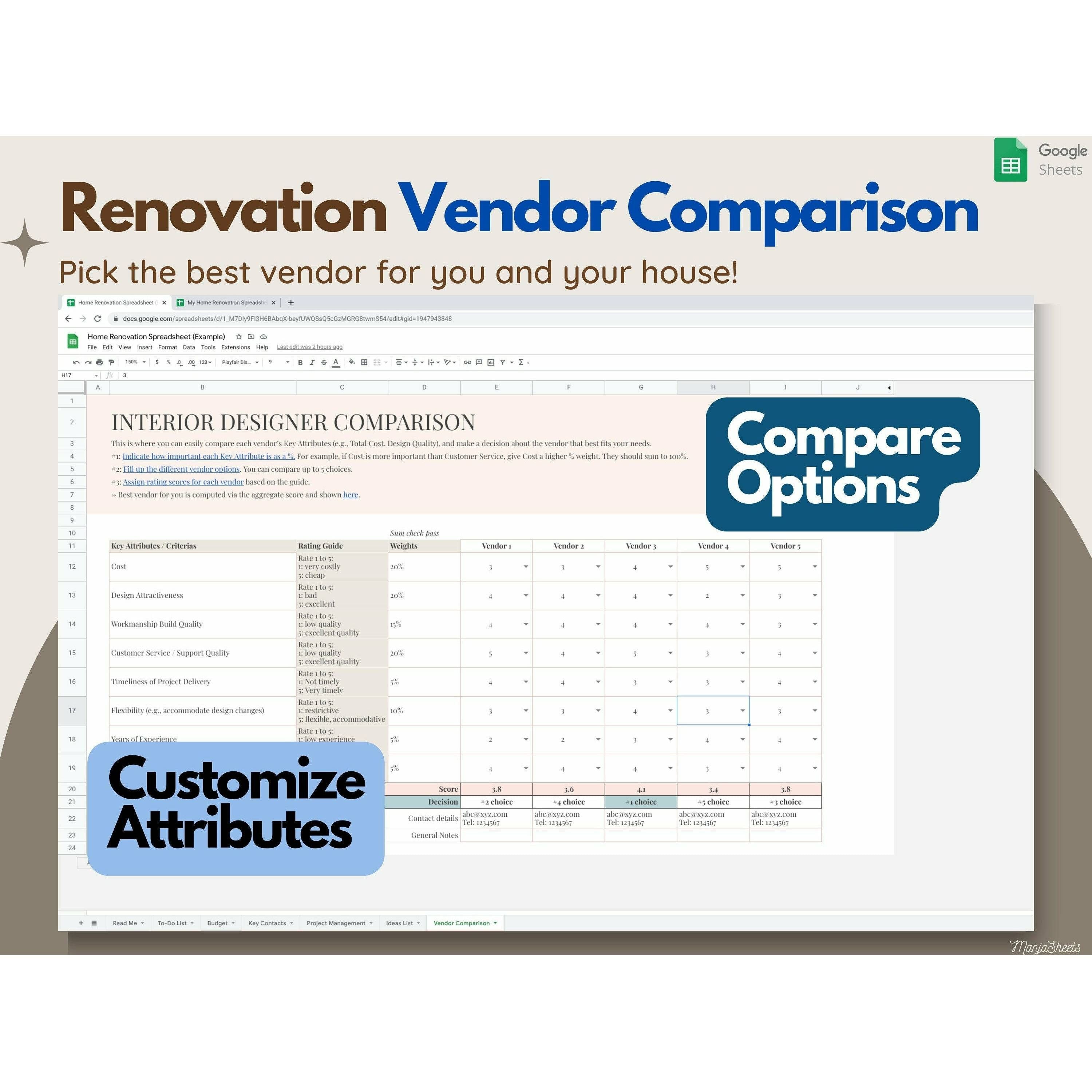 Home Renovation Budget Template & Planner - Google Sheets
