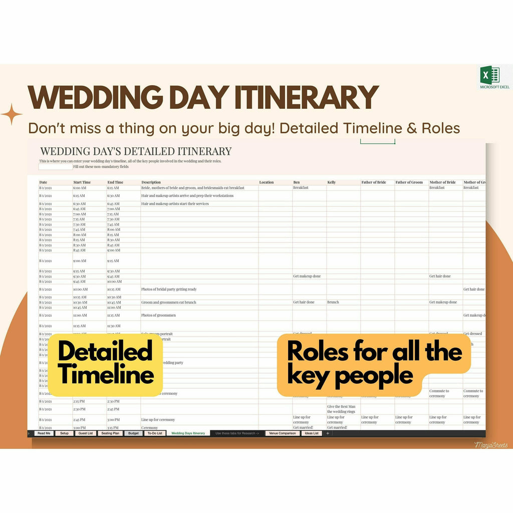 Wedding Planning Spreadsheet Excel Template