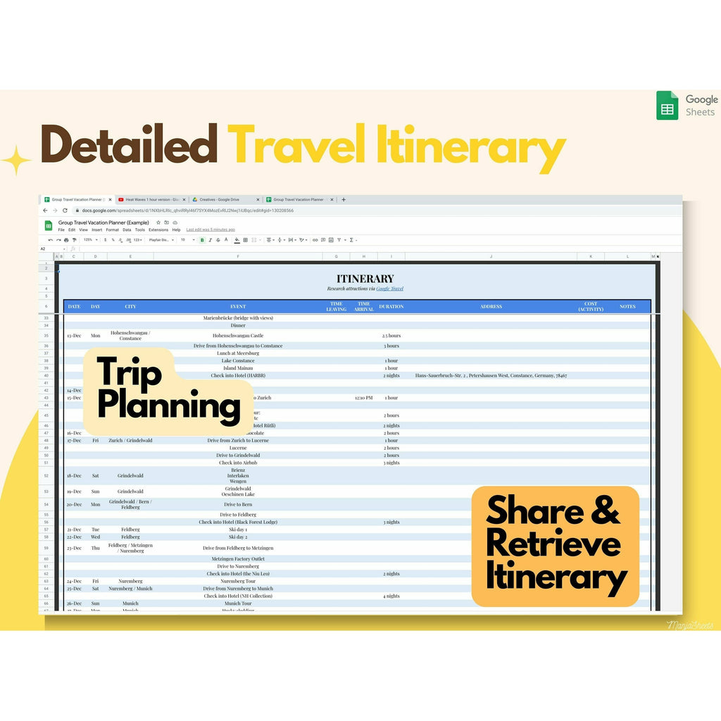 Travel Spreadsheet Template Google Sheets