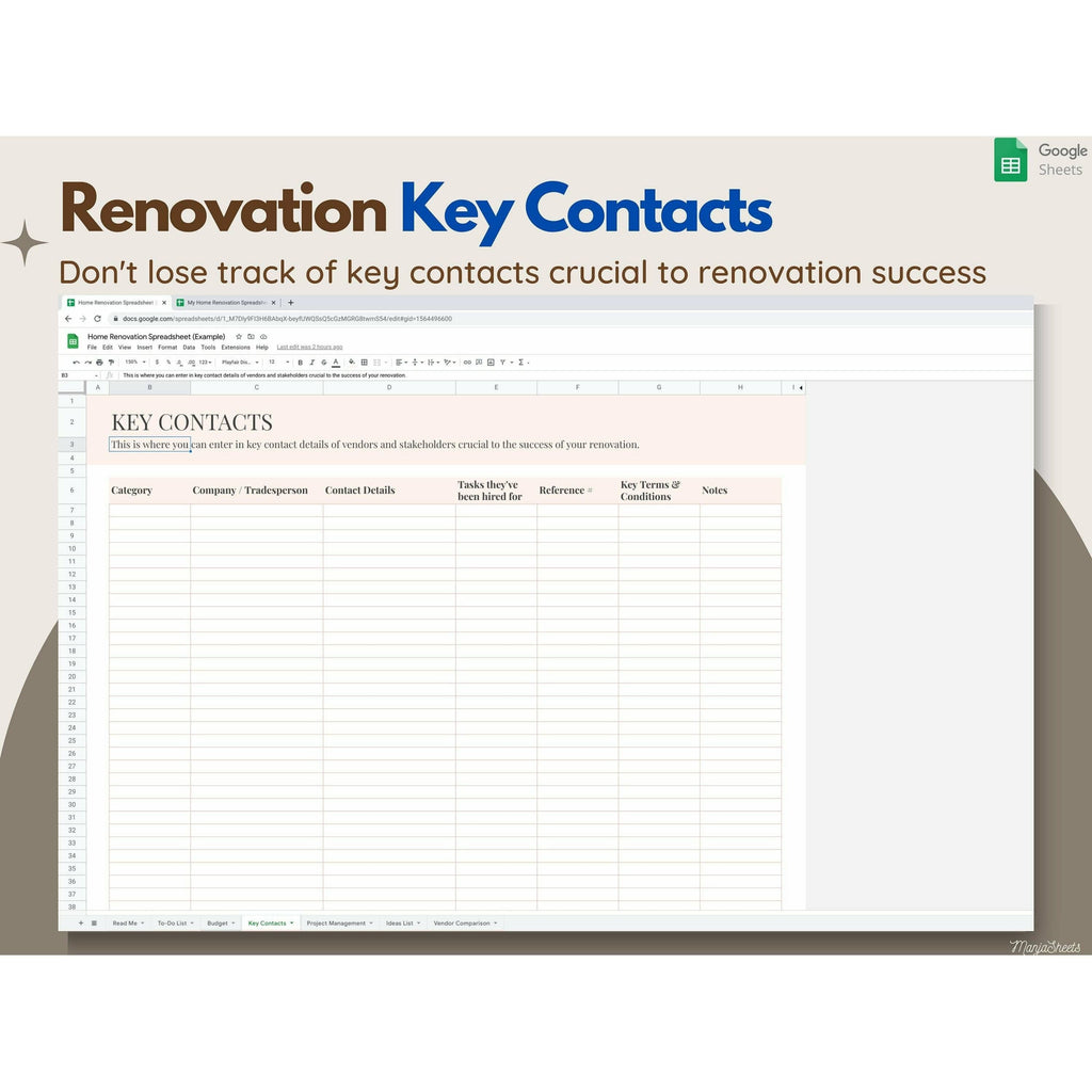 Home Renovation Budget Template & Planner - Google Sheets