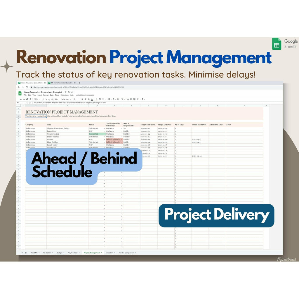 Home Renovation Budget Template & Planner - Google Sheets