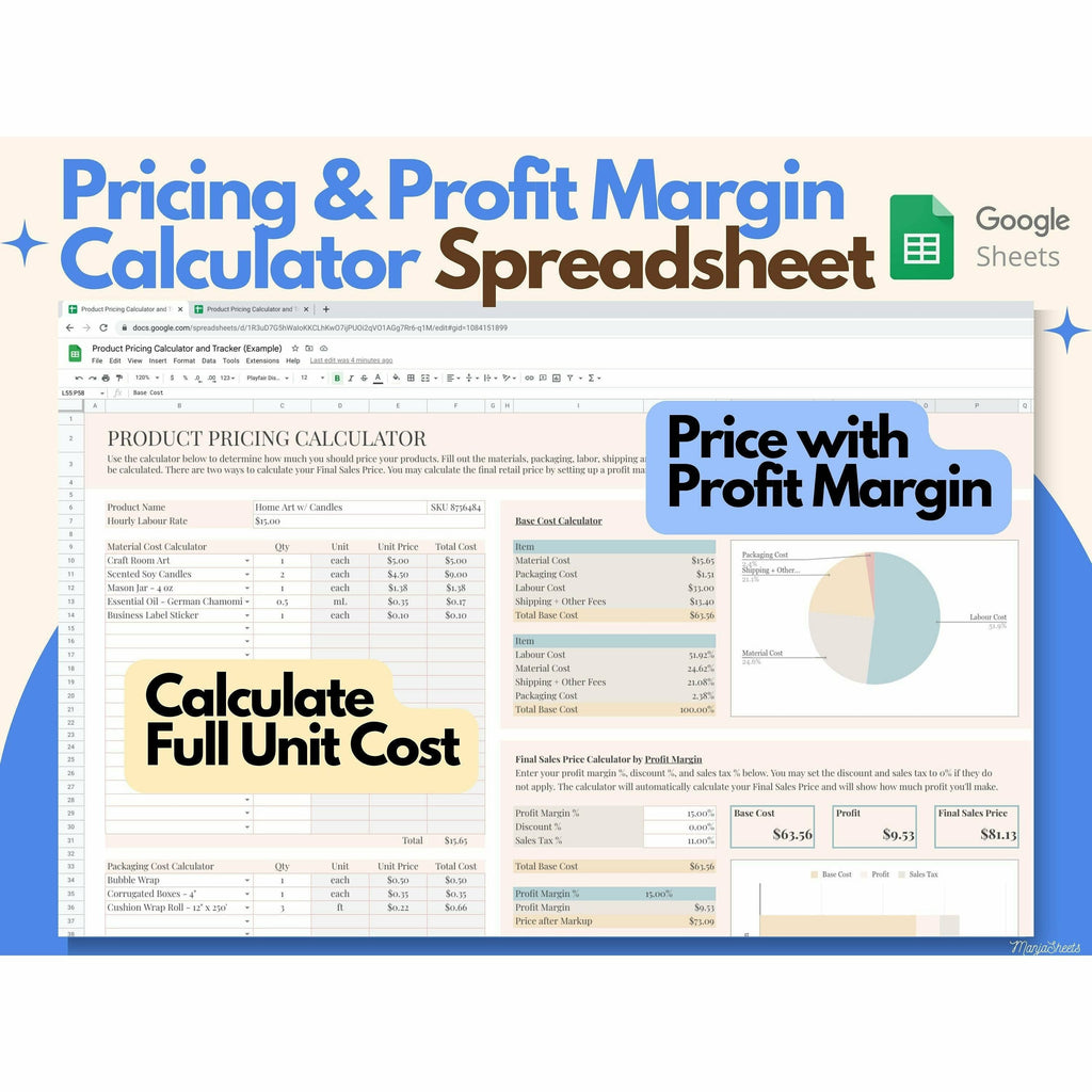 Handmade Product Pricing Calculator Google Sheets