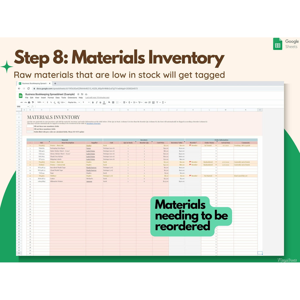 Bookkeeping Spreadsheet for Small Business Google Sheets