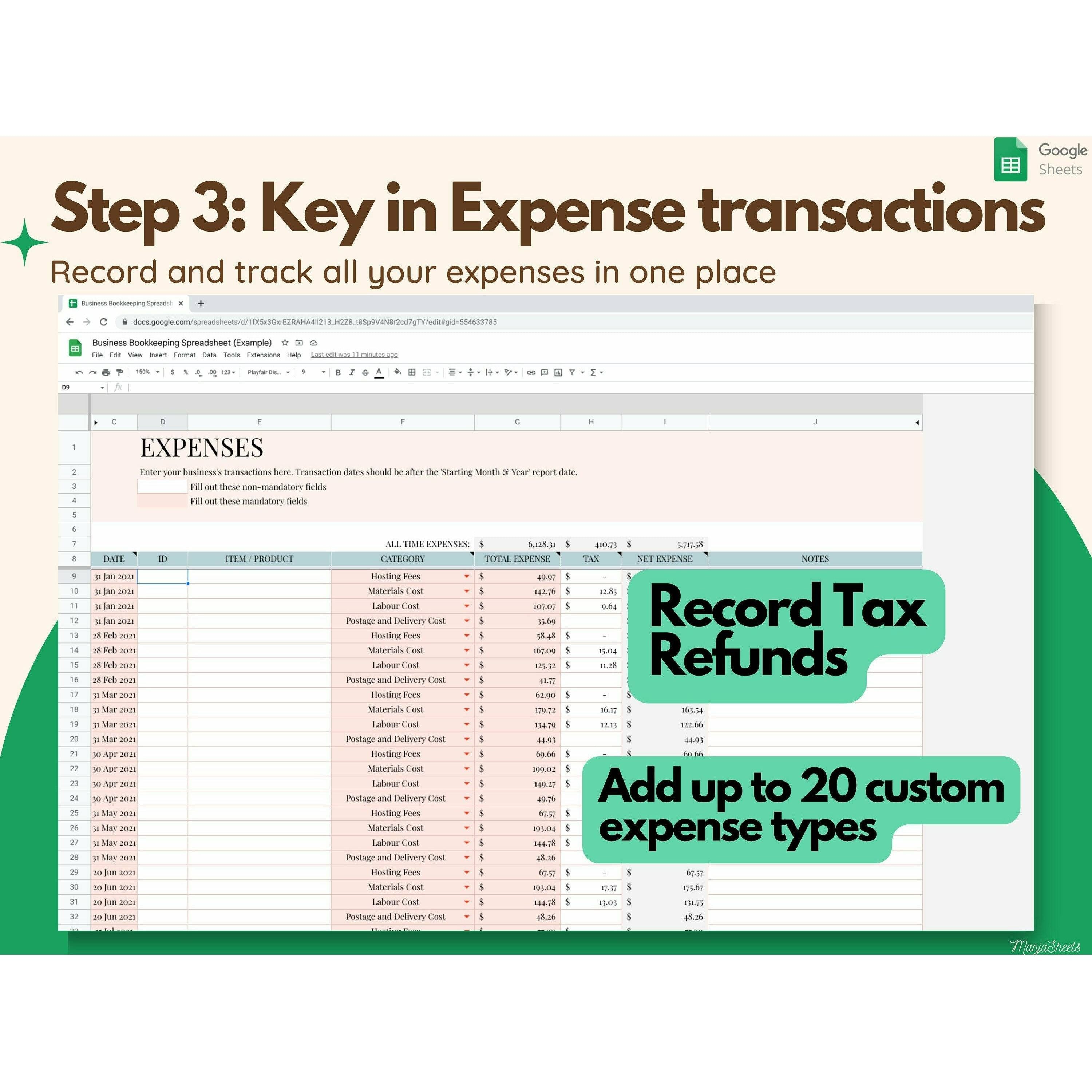 Bookkeeping Spreadsheet for Small Business Google Sheets
