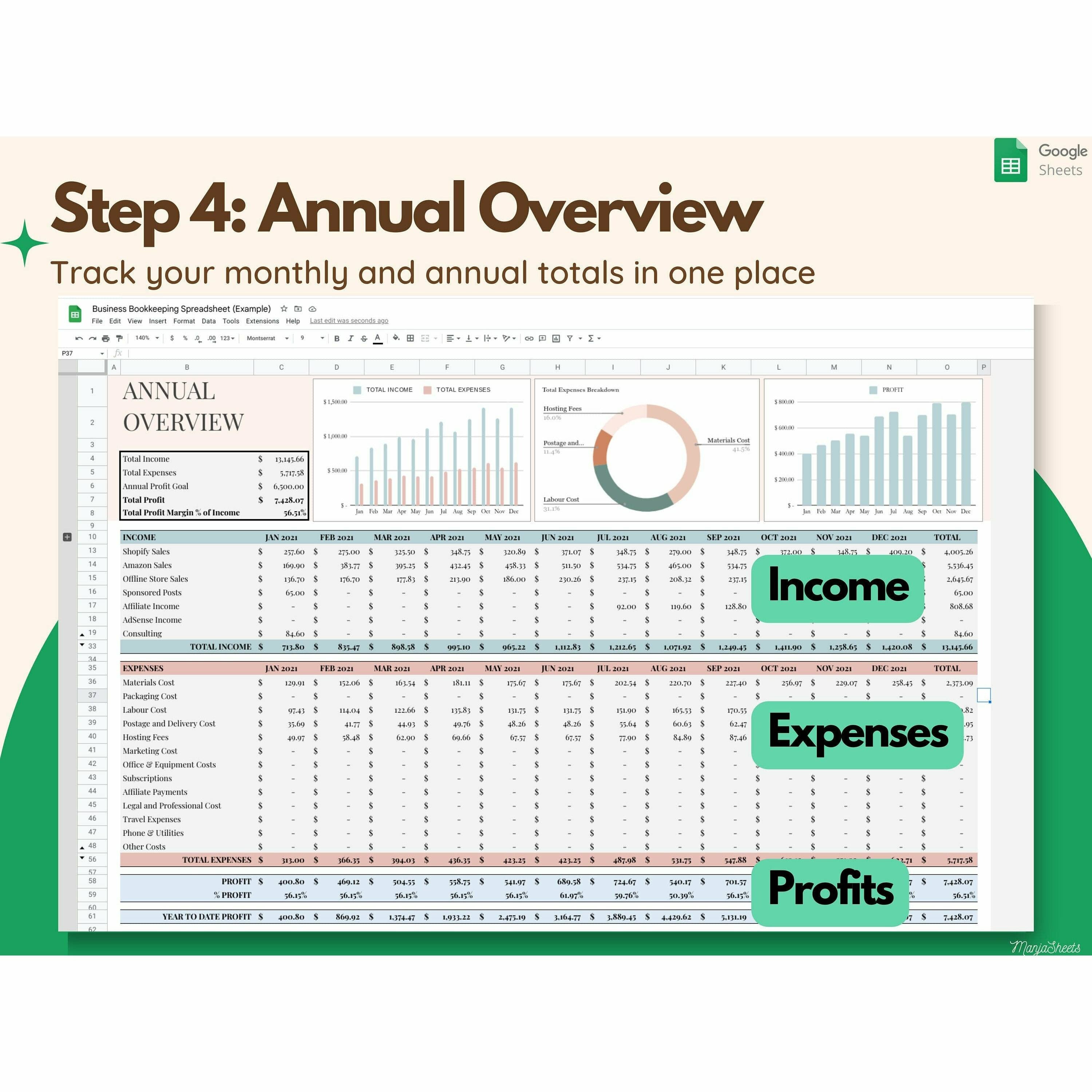Bookkeeping Spreadsheet for Small Business Google Sheets