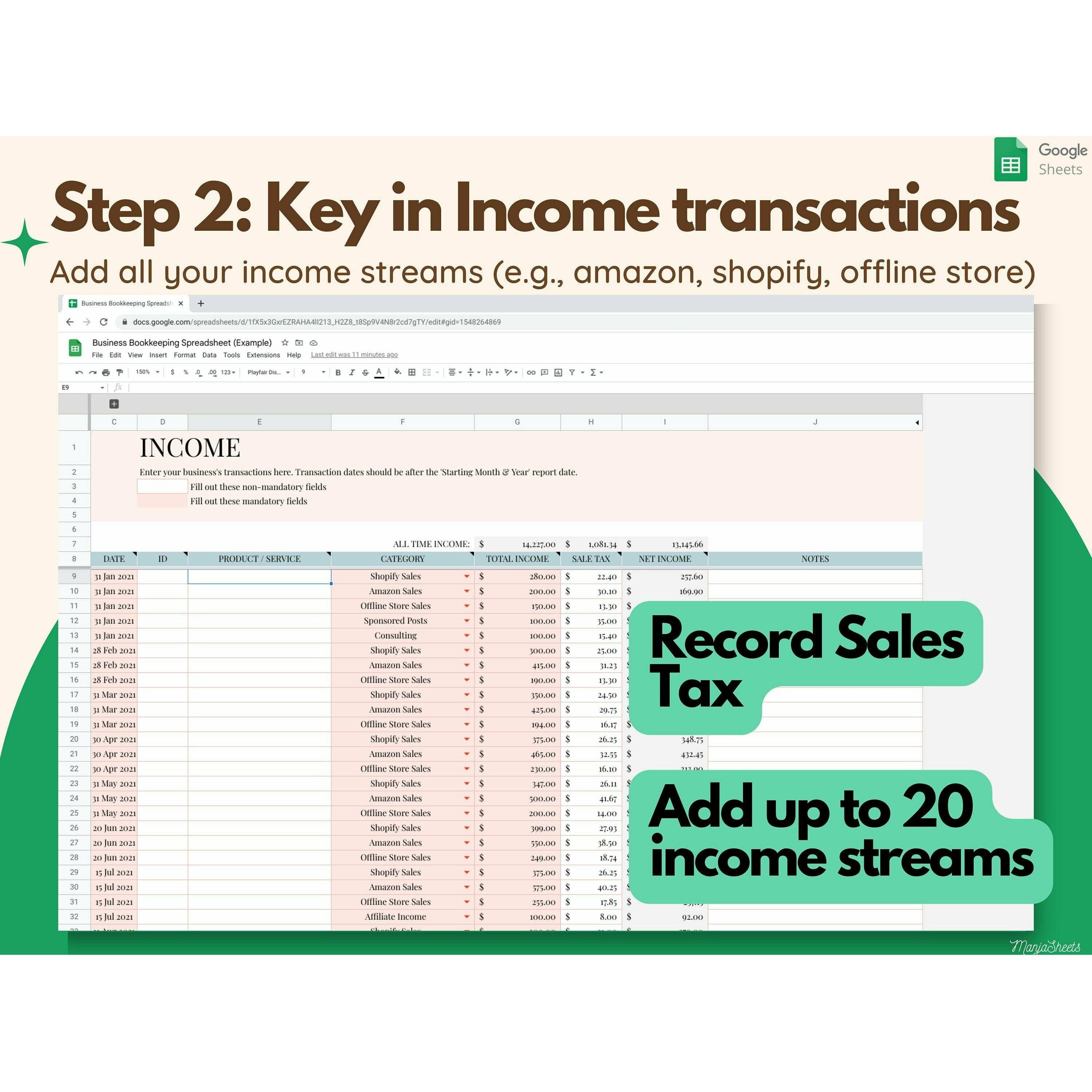 Bookkeeping Spreadsheet for Small Business Google Sheets