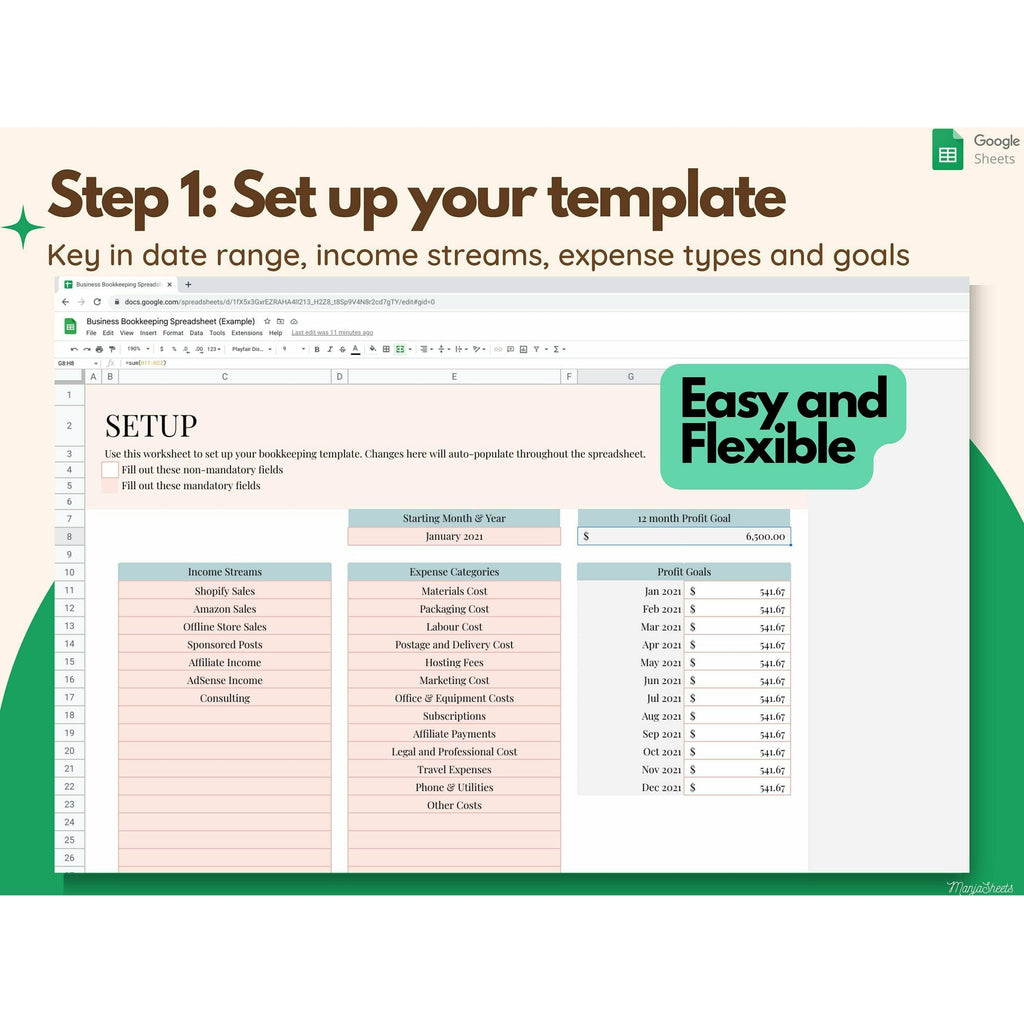 Bookkeeping Spreadsheet for Small Business Google Sheets