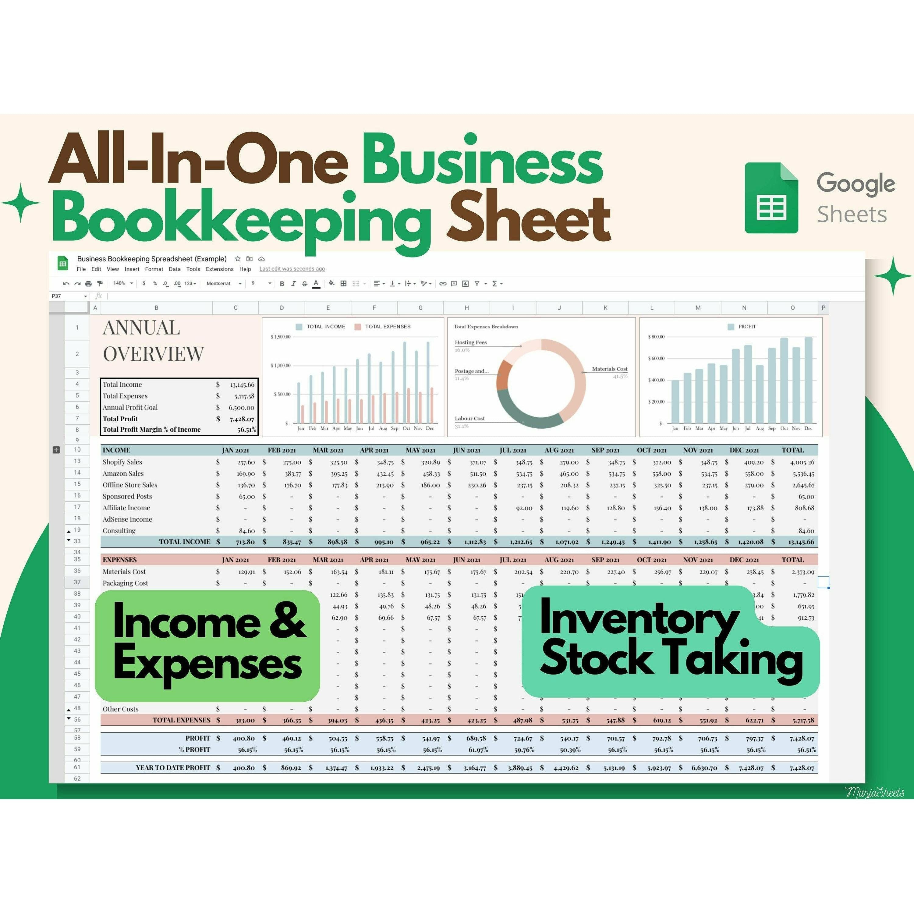 Bookkeeping Spreadsheet for Small Business Google Sheets