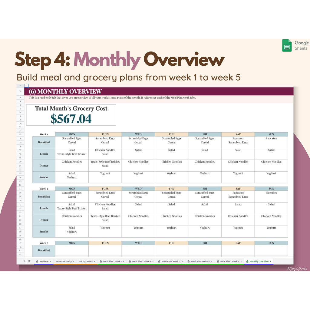 Weekly Meal Planning Template Google Sheets