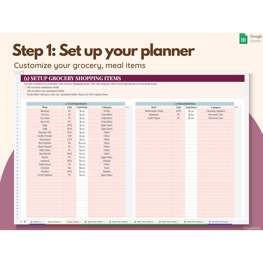 Weekly Meal Planning Template Google Sheets