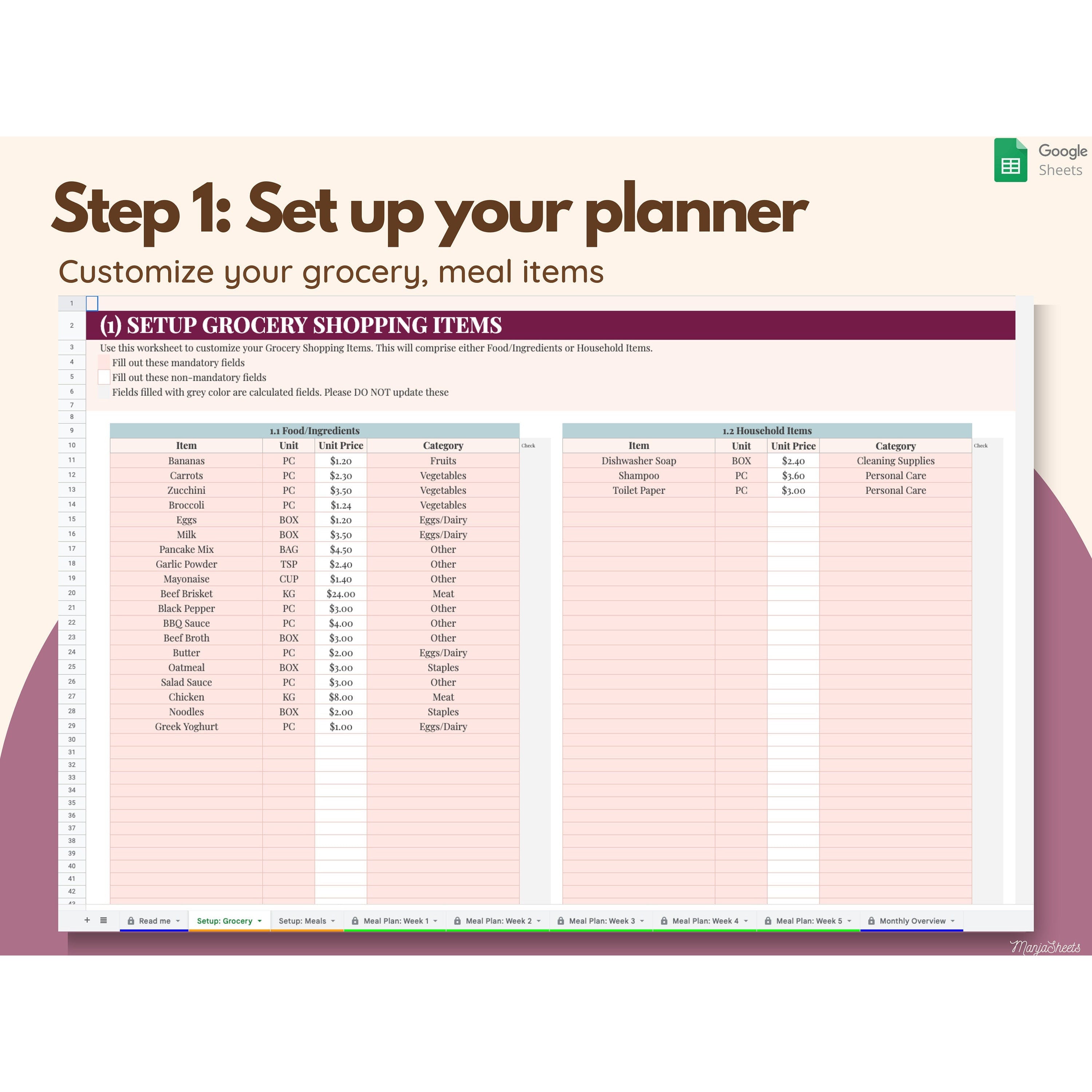 Weekly Meal Planning Template Google Sheets